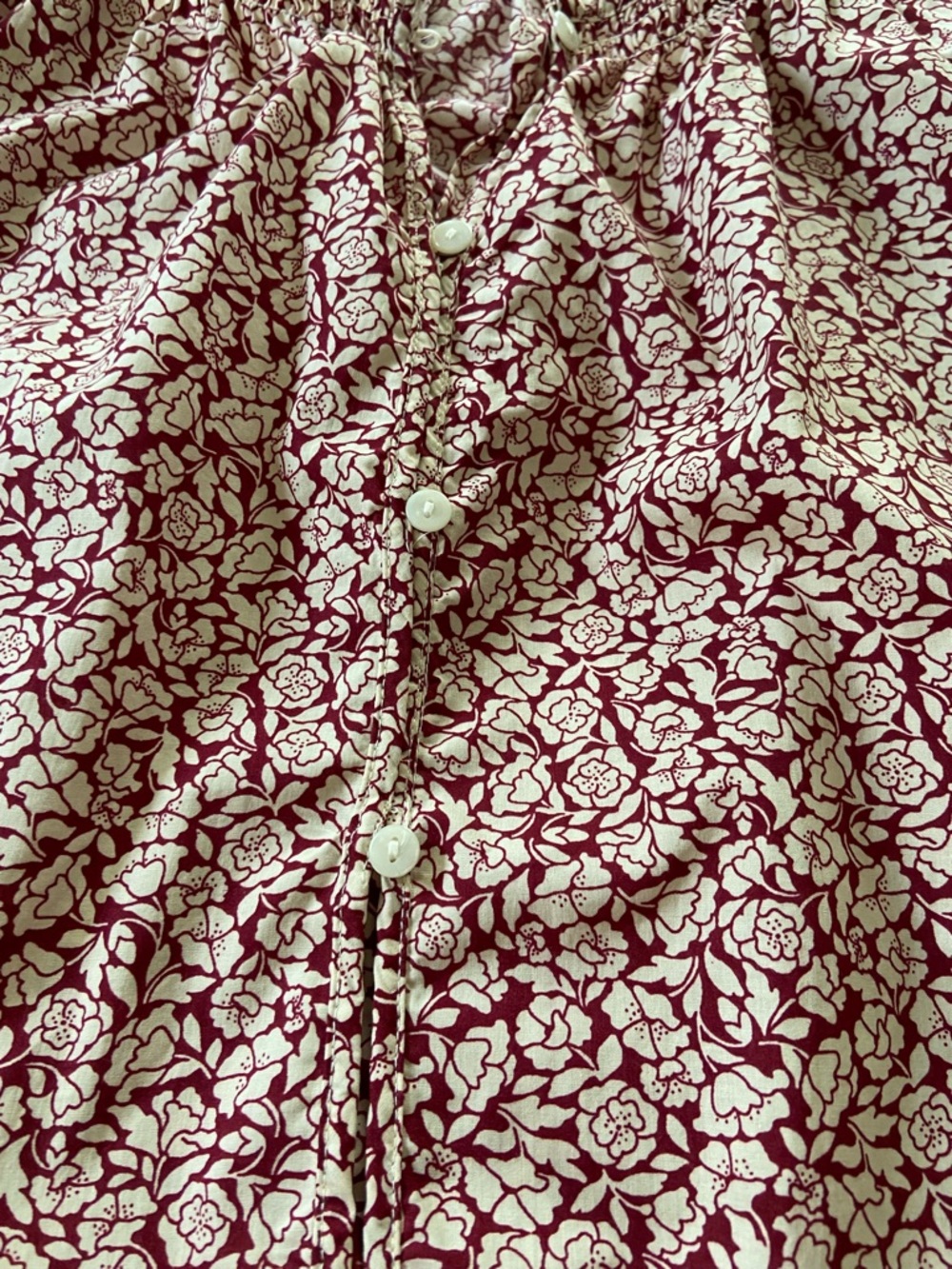 Time and Tru Burgundy and Cream Floral 3/4 Sleeve Peasant Blouse Size Medium - Picture 9 of 15